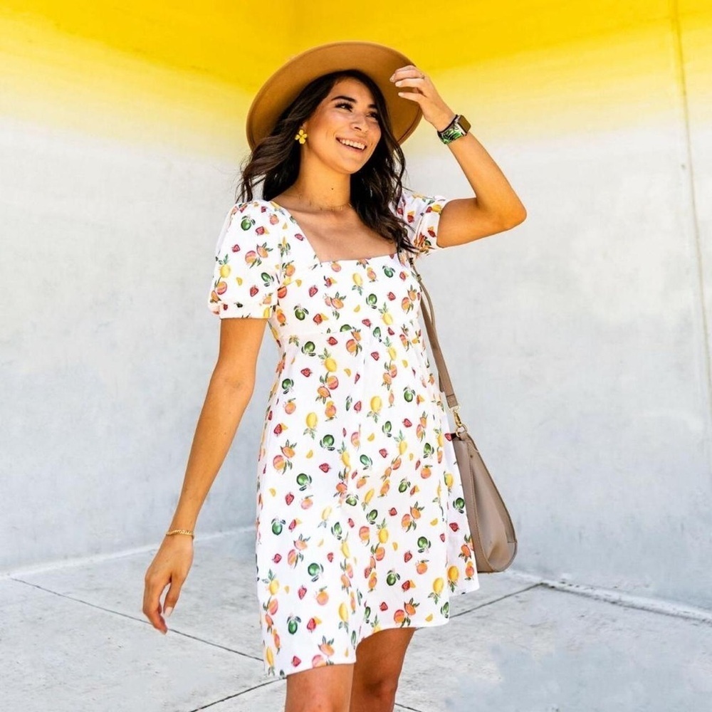 Wild Fable Fruit Print Puff Sleeve Dress White XL